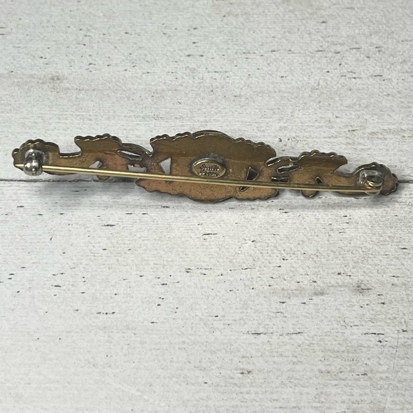 SADIE GREEN Vintage Brass Tone Filigree Cabochon Brooch Pin - Picture 3 of 5